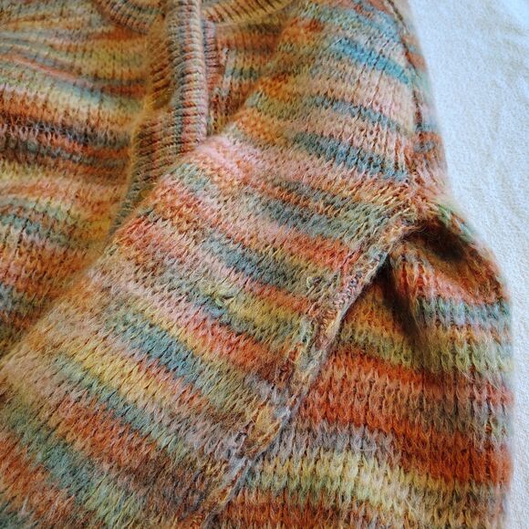 Vtg 70s Knit Mohair S M Wool Cardigan Sweater Multicolor Pastel Rainbow Boho - Picture 7 of 9